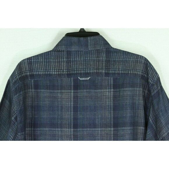 Equilibrio Button Front Shirt Plaid Blue Cotton Men's XL Roll Tab Long Sleeves - Picture 7 of 10